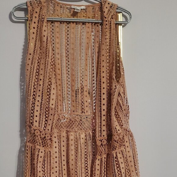 Cato Beige Lace Open-Front Cardigan - Picture 1 of 3